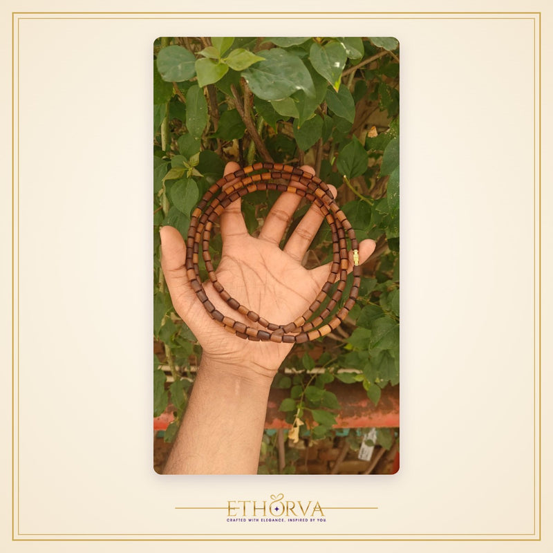 3 Round Brown Tulsi Kanthi Mala ( long beads)