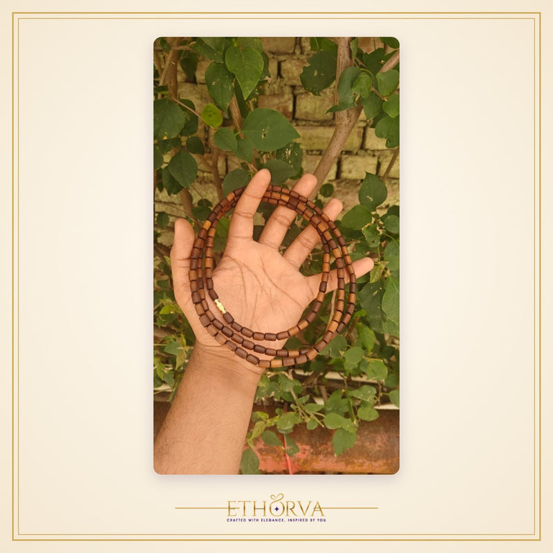 3 Round Brown Tulsi Kanthi Mala ( long beads) - view 2