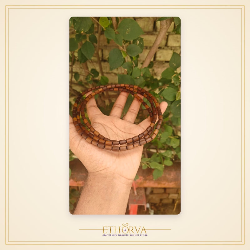 3 Round Brown Tulsi Kanthi Mala ( long beads) - view 3