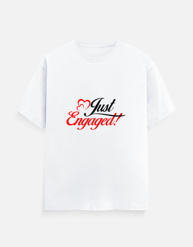 Unisex White T-Shirt – Just Engaged – t-shirt by Ethorva