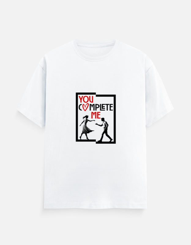 Unisex White T-Shirt – You Complete Me – t-shirt by Ethorva