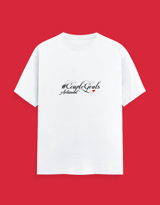 Unisex White T-Shirt – #CoupleGoals Achieved (Romantic Edition) – t-shirt by Ethorva