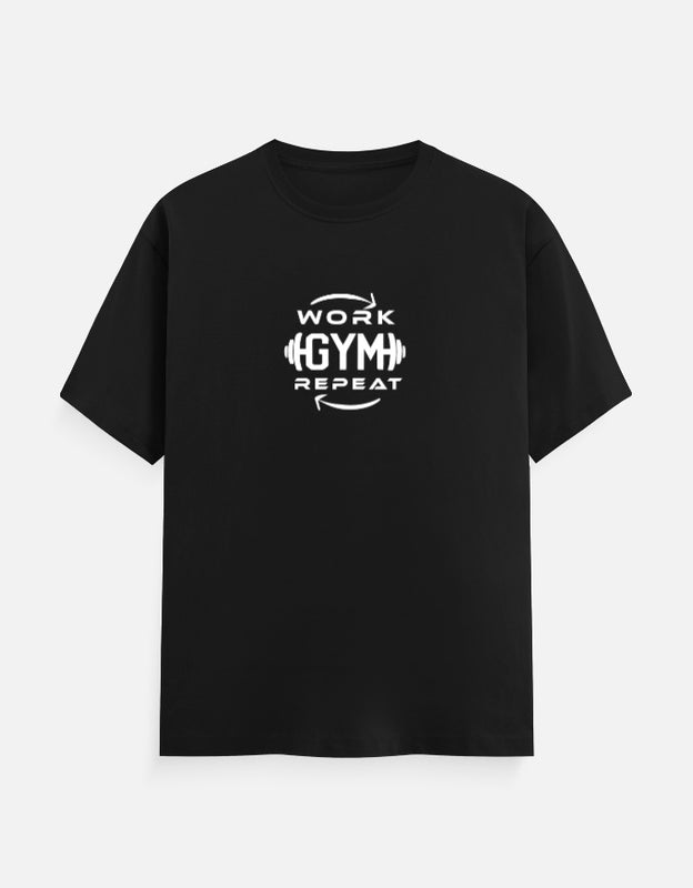 Unisex Black T-Shirt – Work Gym Repeat (Fitness Edition) – sleeveless t-shirt by Ethorva