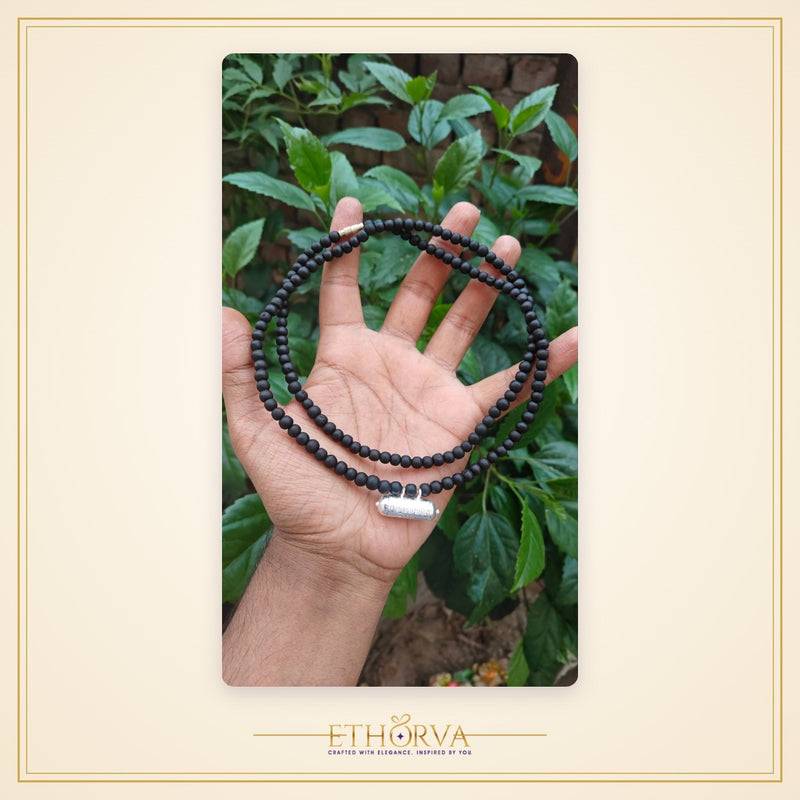 Black Tulsi Kanthi Mala with Silver Kavach filled with Braj Raj