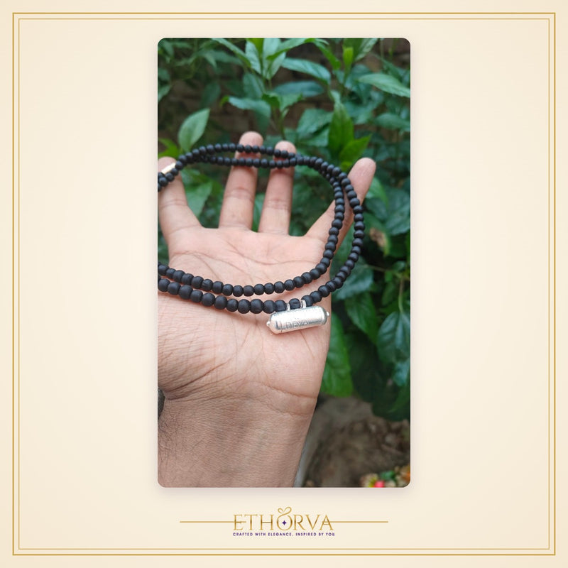 Black Tulsi Kanthi Mala with Silver Kavach filled with Braj Raj - view 2