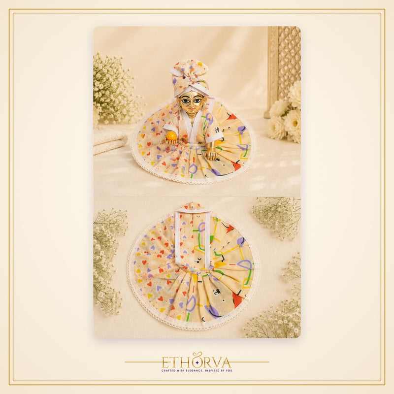 Cotton Laddu Gopal Poshak without Buckram – Size 0, Cream Floral