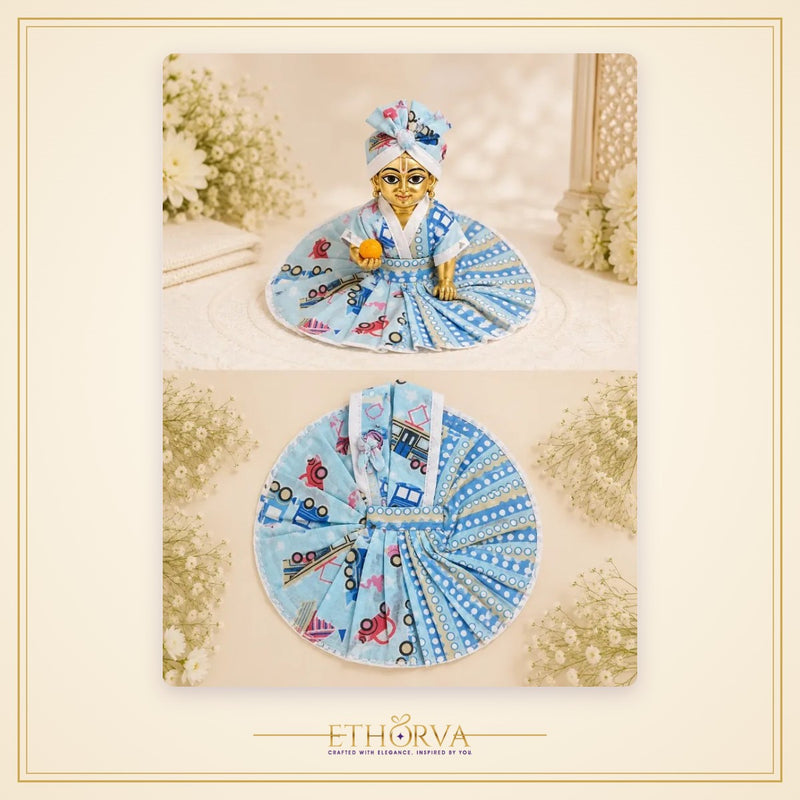 Cotton Laddu Gopal Poshak without Buckram – Size 0, Light Blue Print