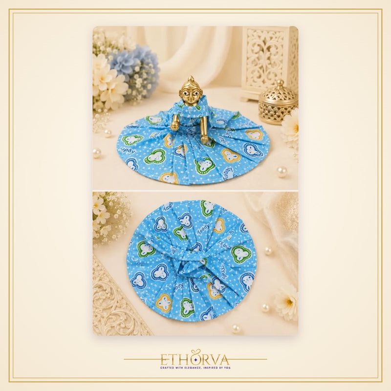 Cotton Laddu Gopal Poshak without Buckram – Size 2, Sky Blue Print