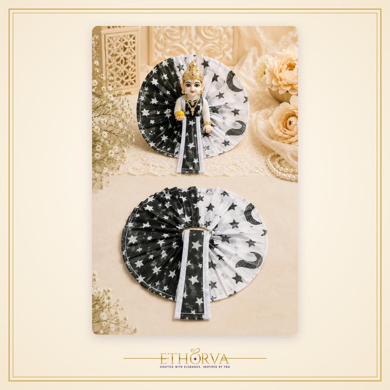Cotton Laddu Gopal Poshak without Buckram – Size 3, Black & White Print
