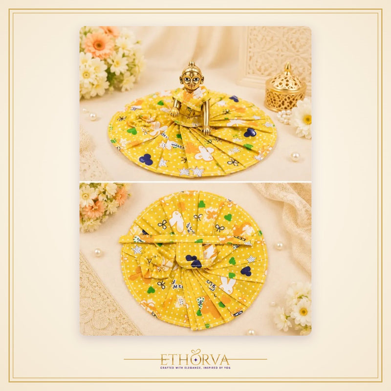 Cotton Laddu Gopal Poshak without Buckram – Size 3, Yellow Print