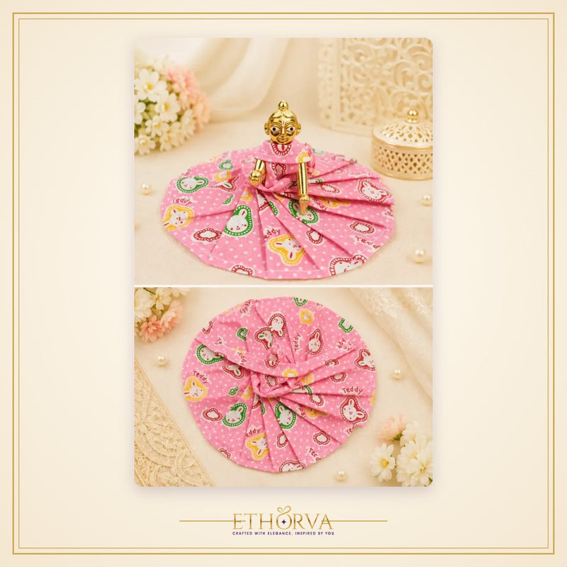Cotton Laddu Gopal Poshak without Buckram – Size 4, Pink Floral Print