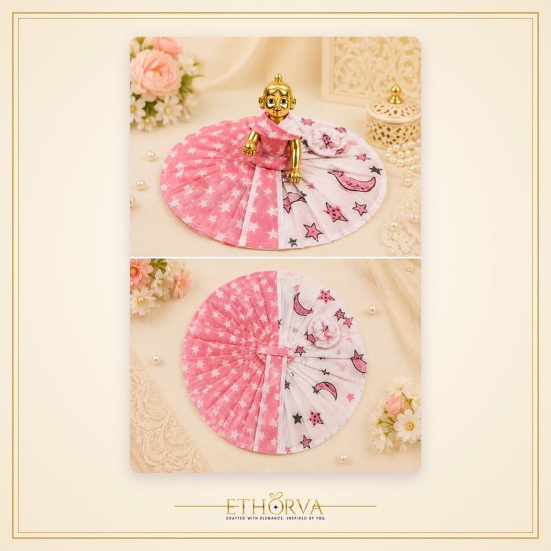 Cotton Laddu Gopal Poshak without Buckram – Size 4, Pink Moon & Stars