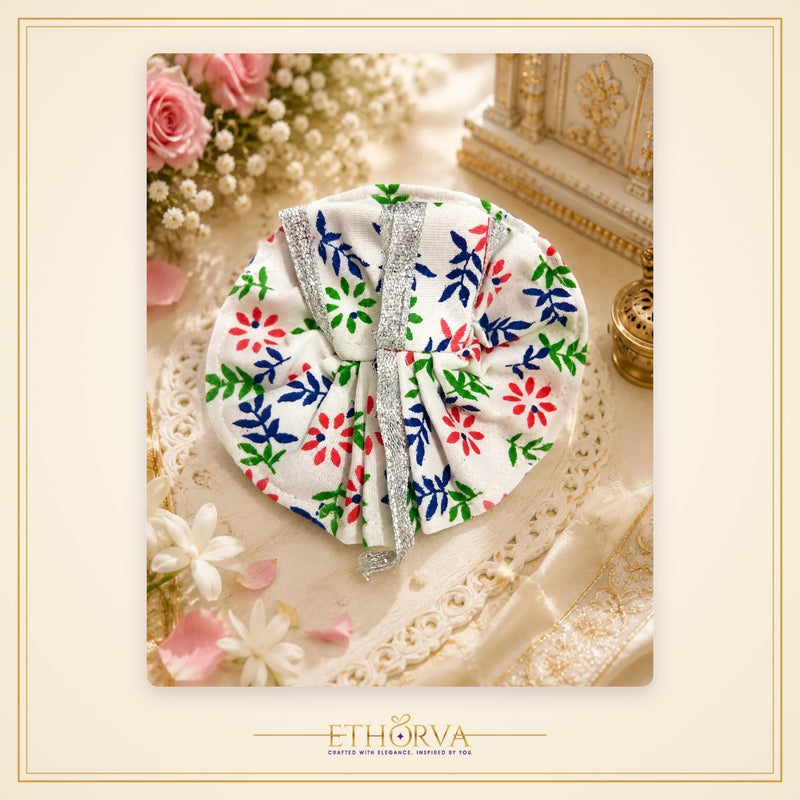 Daily Wear Laddu Gopal Poshak – Size 0, White Leaf Print