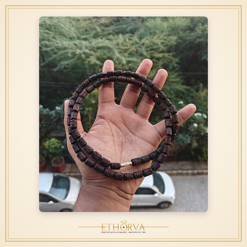 Dark brown Handcrafted Radha name beads tulsi kanthi mala 2 round