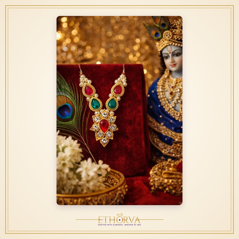 Divine Thakur Ji Shringar Mala – Red Kundan