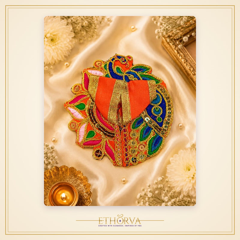 Elegant Cotton Laddu Gopal Poshak – Size 0, Orange Peacock