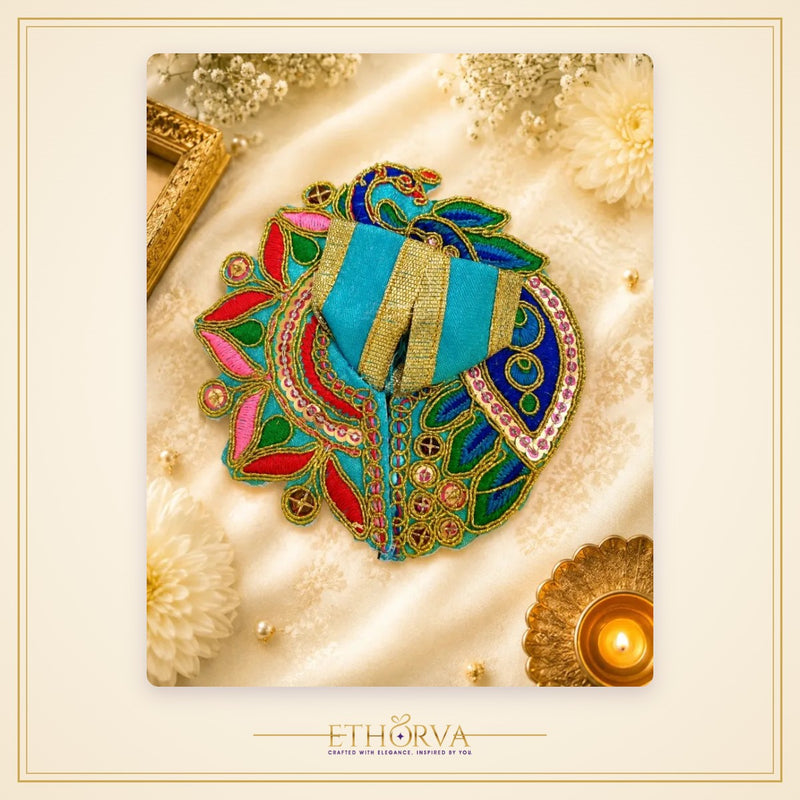 Elegant Cotton Laddu Gopal Poshak – Size 0, Turquoise Peacock