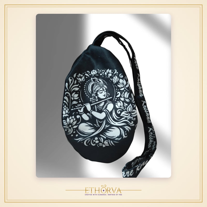 Krishna with flute black japa bag