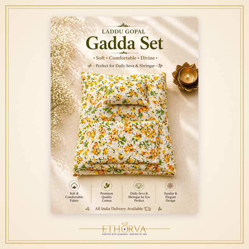 Laddu Gopal Gadda Set – Cotton with Pillow & Chaddar