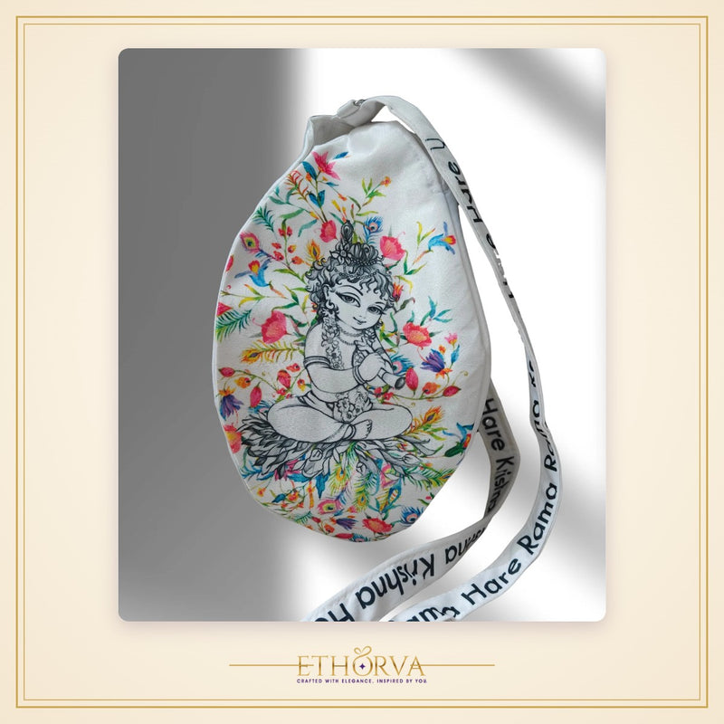 Little Kanha White Multi Print Japa Bag