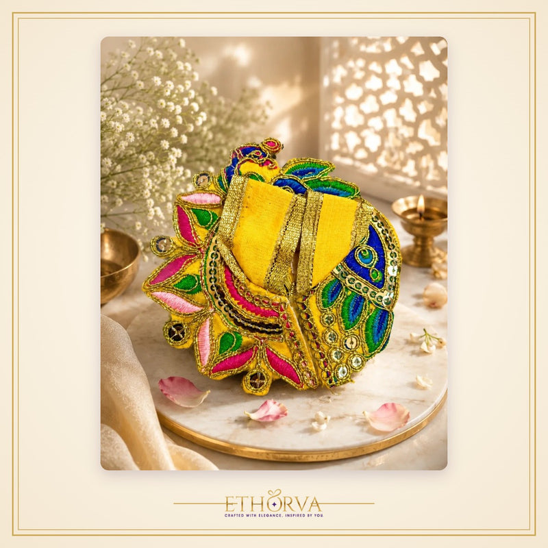 Premium Laddu Gopal Poshak – Size 0, Yellow Peacock