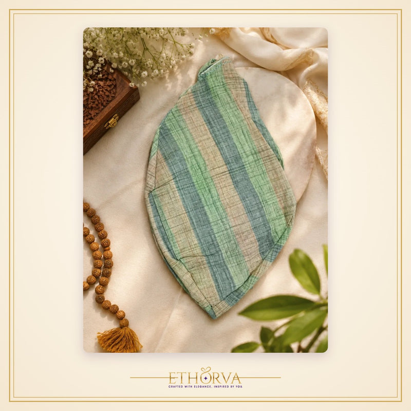 Premium Mala Jholi – Green Striped Cotton
