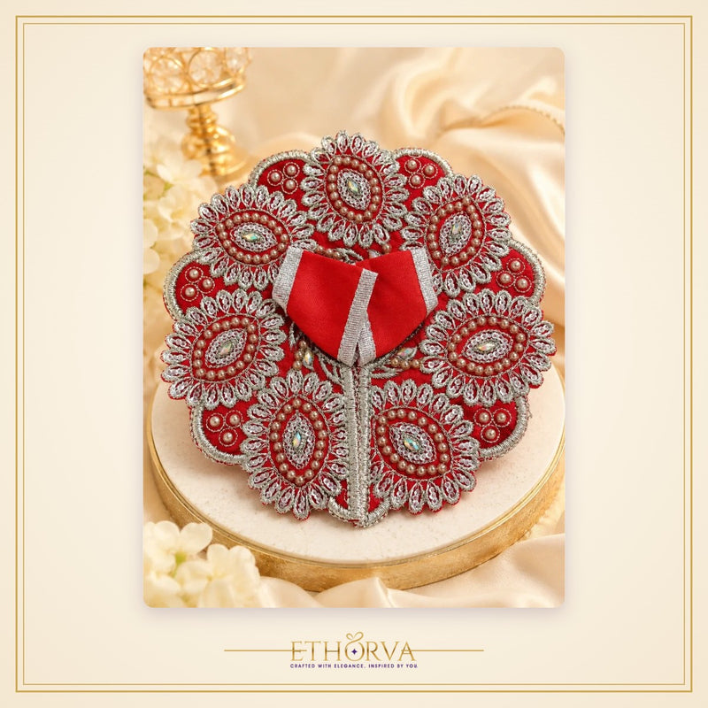 Premium Zari Laddu Gopal Poshak – Size 3, Red