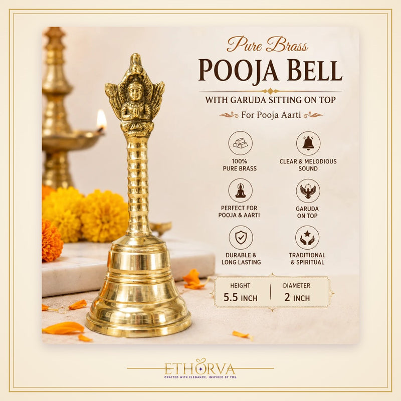 Pure Brass Pooja Bell with Garuda - view 2