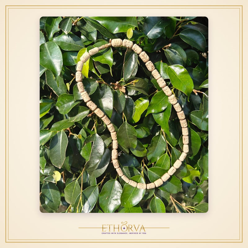 Radha Naam Carved Tulsi Kanthi Mala