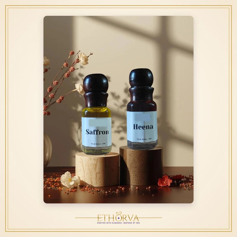 Saffron and Heena Premium Winter Combo Attar – Alcohol Free Long Lasting Seva Attars for Shreeji & Thakurji