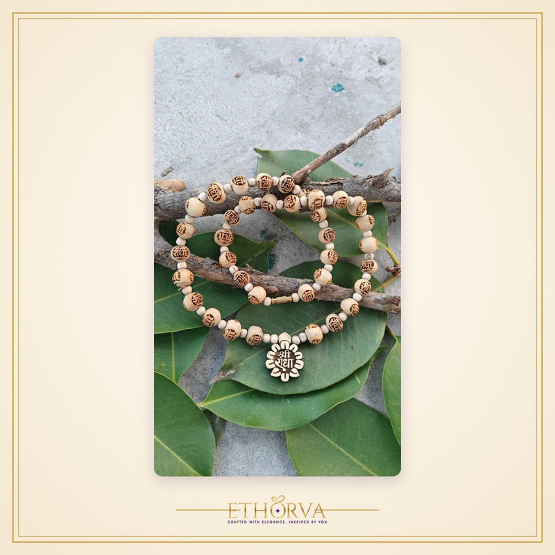 Shree Radha Flower shape locket mala with radha tulsi beads