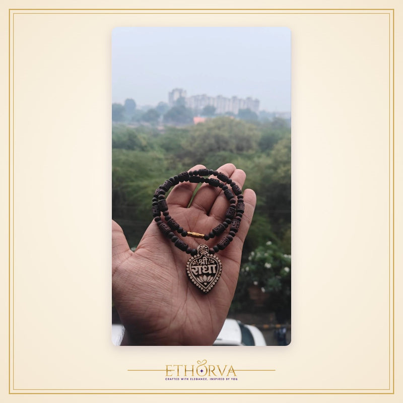 Shree radha locket mala with handcrafted black brown radha naam mala
