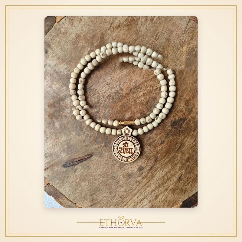 Shree Radha Round Shaped Tulsi Locket Mala