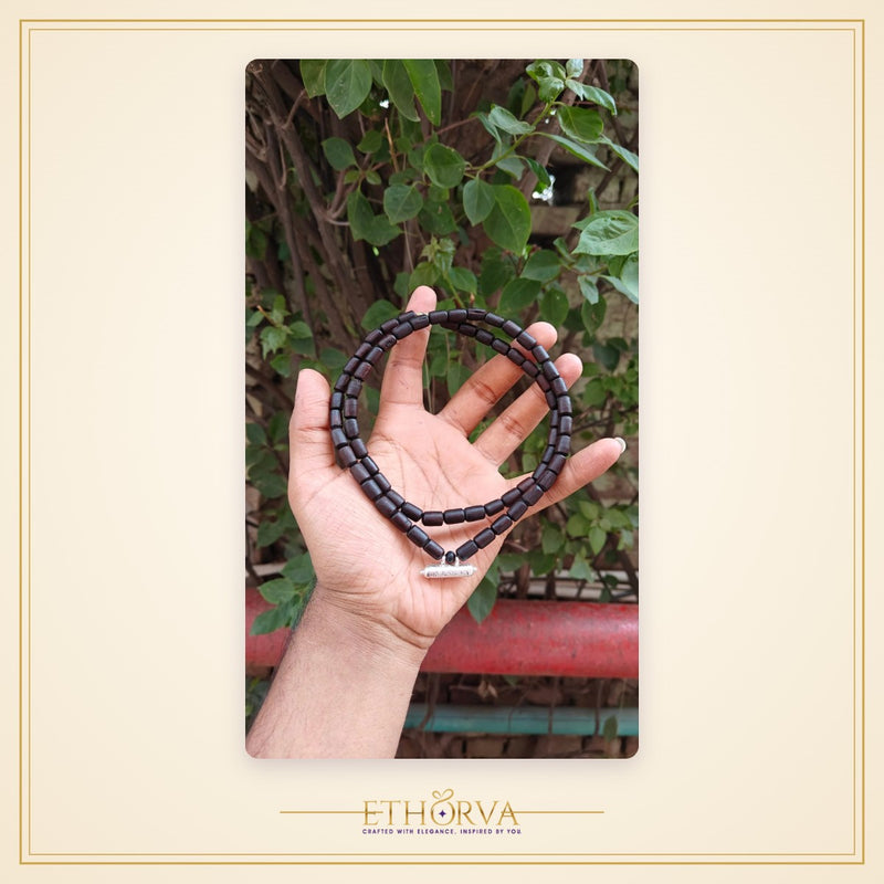 Silver Kavach with Black Long Beads Tulsi Mala 2 round