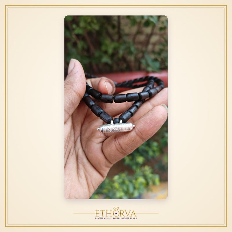 Silver Kavach with Black Long Beads Tulsi Mala 2 round - view 3