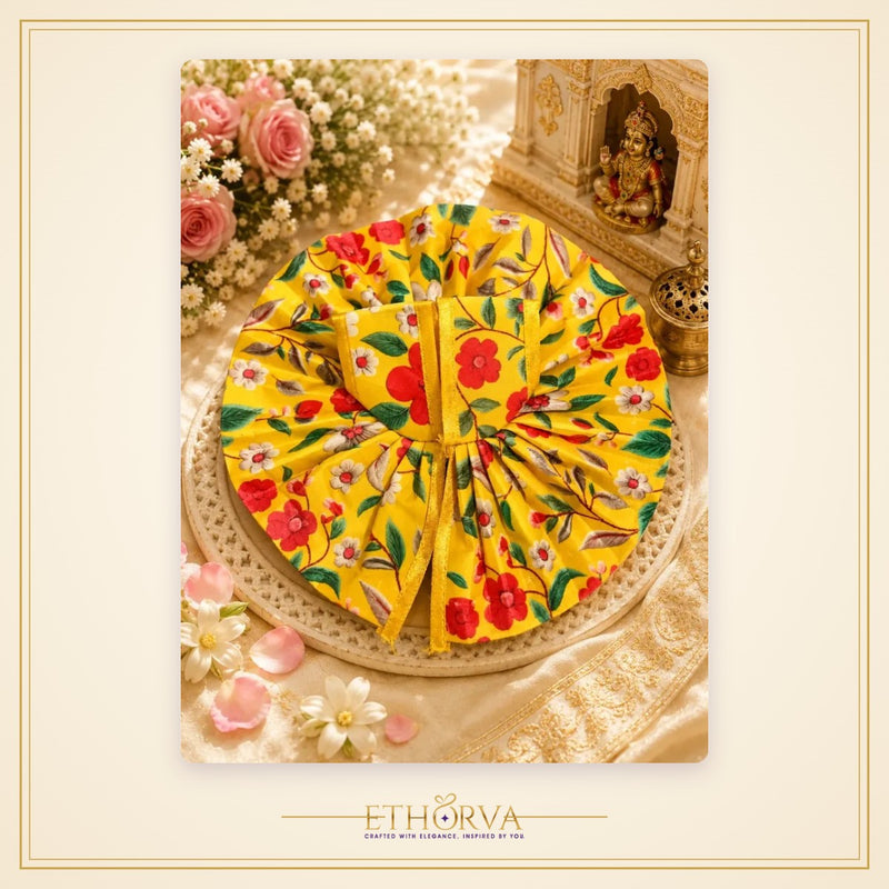 Soft Cotton Laddu Gopal Poshak – Size 3, Yellow Floral