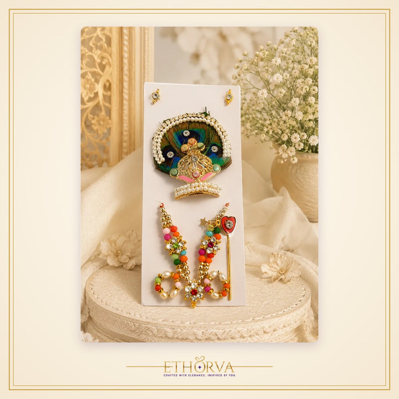 Thakur Ji Shringar Set – Mukut, Earrings, Mala, Kada & Bansuri