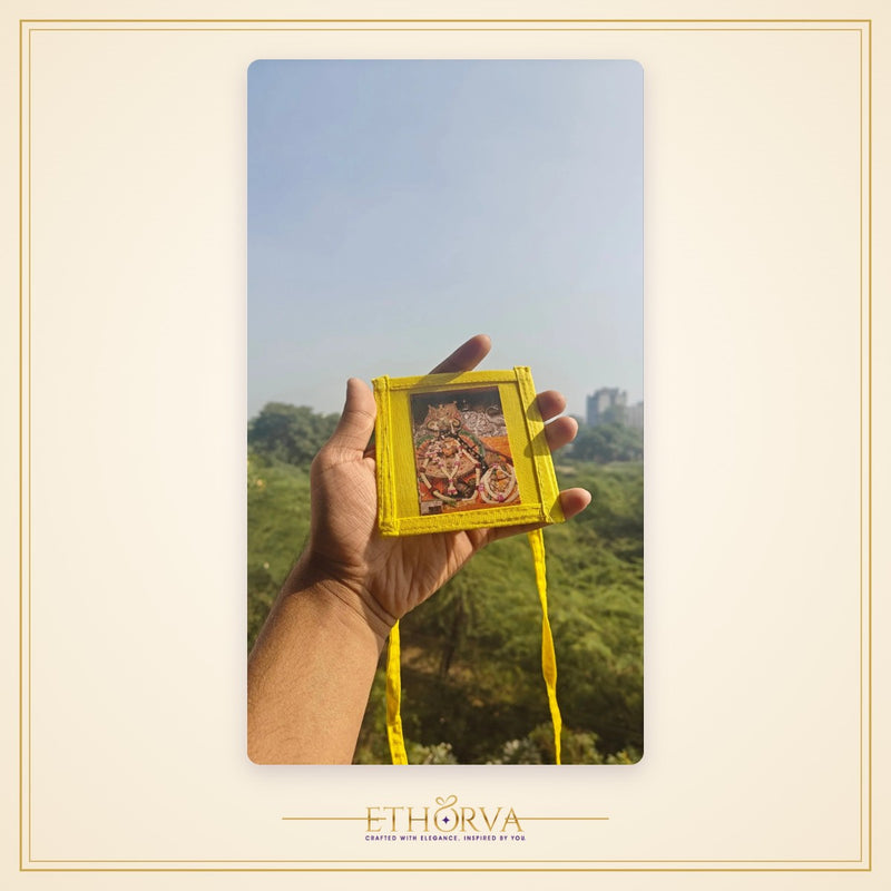 Yellow hanging jholi with chain- Double side photo - view 2